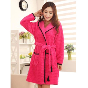 法兰绒情侣睡袍长袖连帽可爱男士女式睡衣家居服浴袍珊瑚绒秋冬季