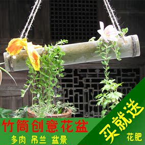 竹筒竹製品 多肉植物花盆 毛竹花器 創意懸掛立式組合竹子花盆