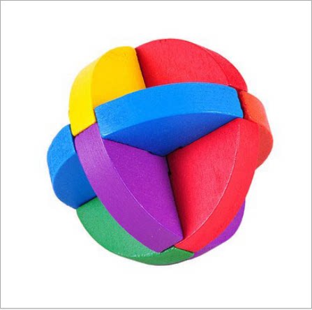 彩色孔明锁鲁班球 儿童成人木制解锁玩具 益智早教积木 整套包邮