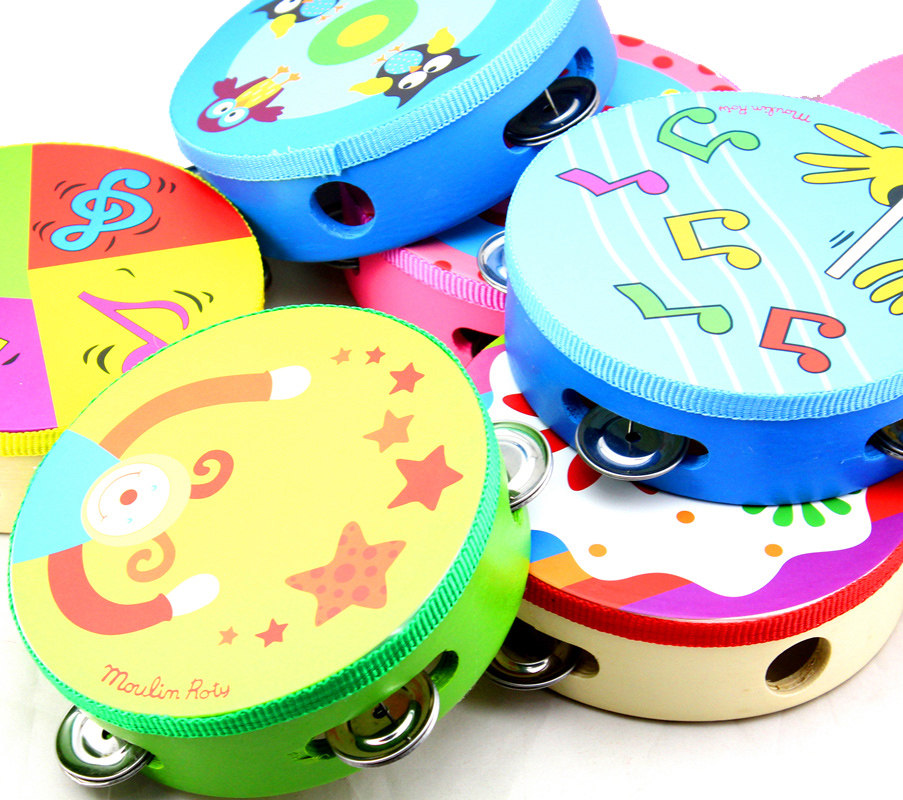 幼儿园铃鼓教师儿童手鼓木质手拍鼓打击小乐器手铃鼓手摇鼓手摇铃