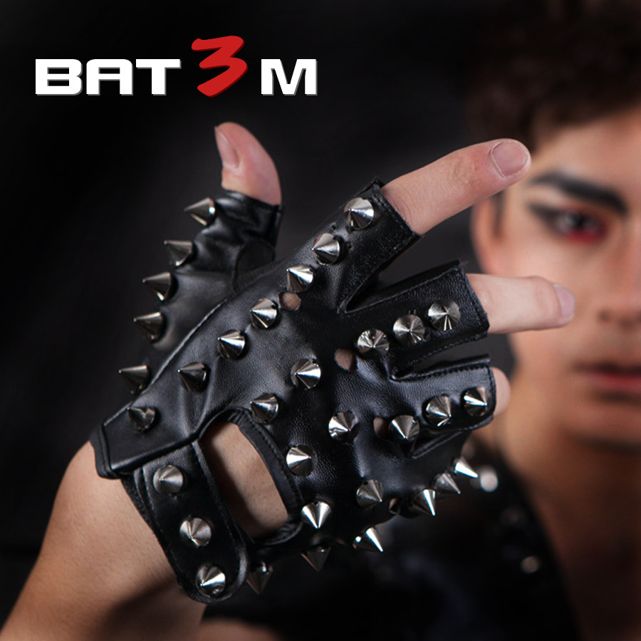 朋克街舞铆钉半指皮手套露指演出跳舞表演战术罗志祥白鬼步舞男女