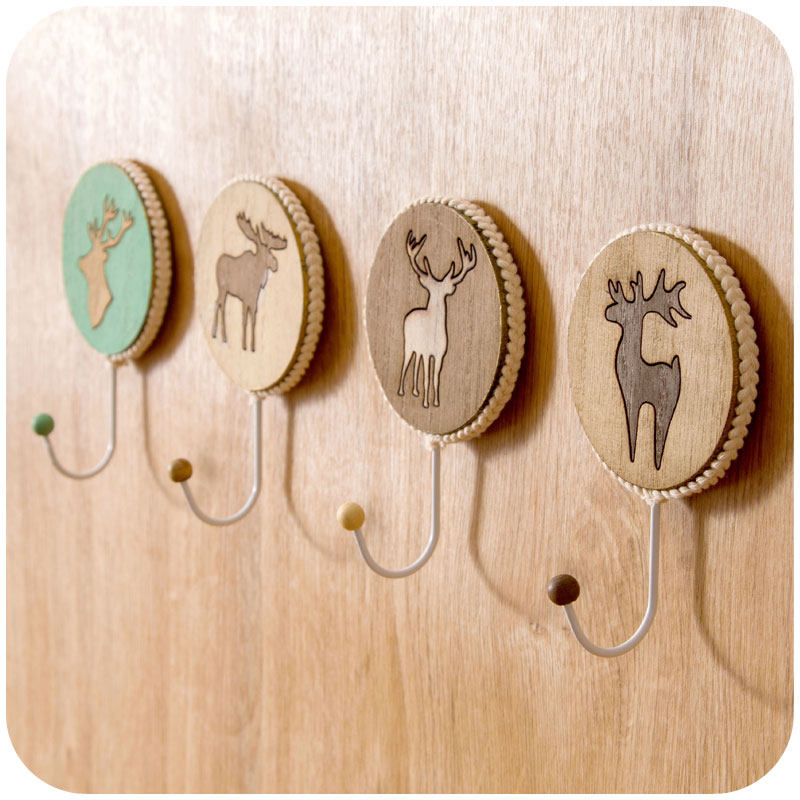 居家家 木质强力挂钩免钉无痕粘胶挂勾 创意北欧厨房墙壁门后粘钩