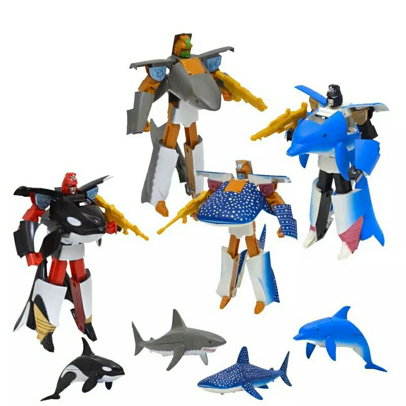 变形鲨鱼鲸鲨机器人海豚玩具海底小纵队变形玩具金刚益智玩具包邮