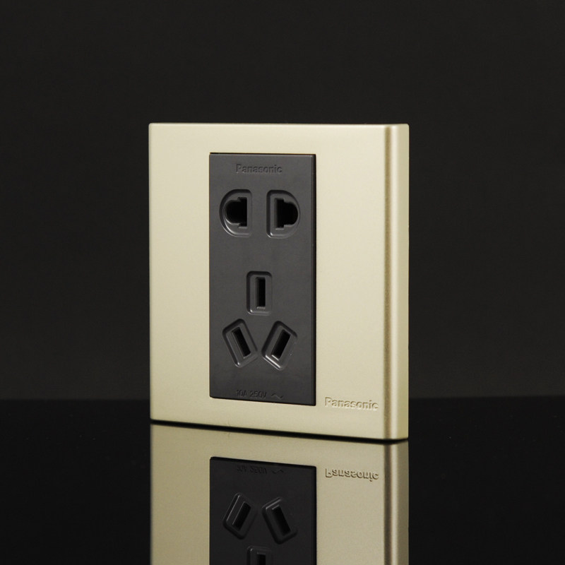 松下开关插座松下艺术家系列香槟金86型五孔插座wf121myz