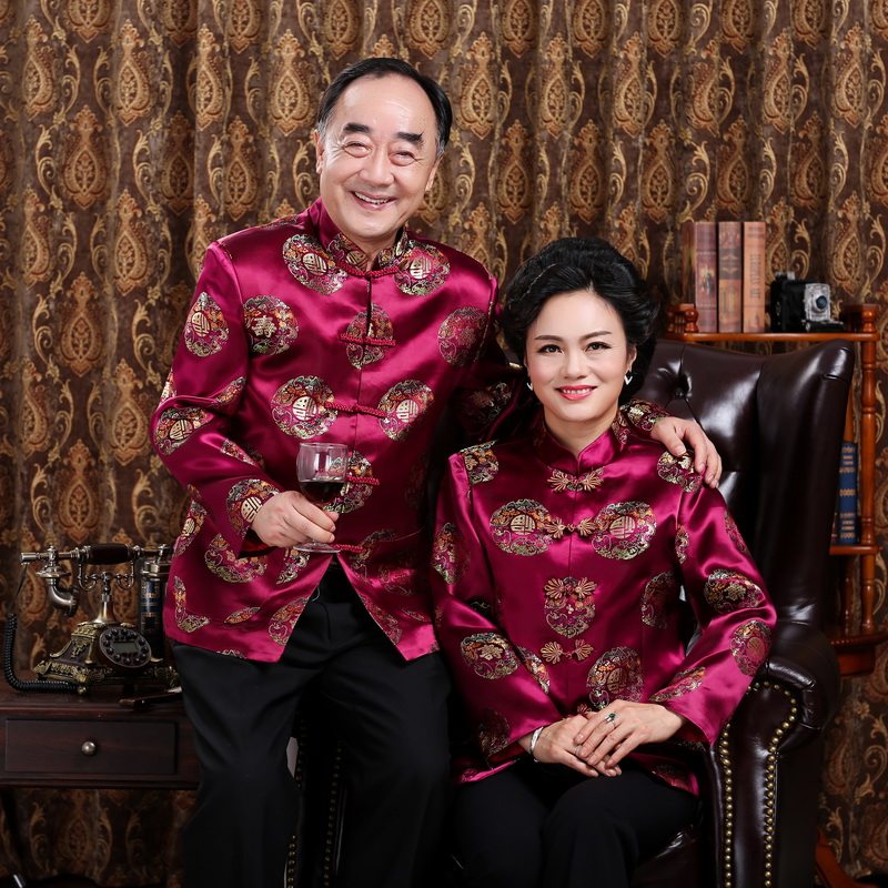 中老年男士唐装春秋装情侣唐装上衣 爸爸装老年人中式唐装外套