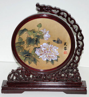 湘绣高级定制 定制湘绣双面绣芙蓉花 纯手工刺绣 配精美包装盒