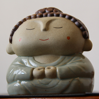 手工瓷佛 景德镇陶瓷禅坐静心安详佛 陶泥可爱菩萨创意工艺品摆件