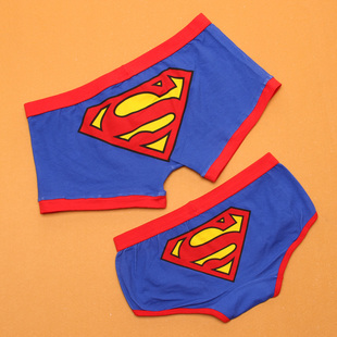 2条包邮超人可爱卡通情侣内裤纯棉莱卡男士平角女士三角性感低腰