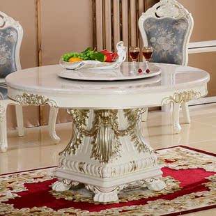 大理石 天然大理石餐桌椅欧式圆餐桌椅组合6人饭桌子圆形美式 欧式