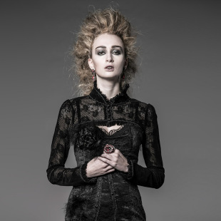 设计师品牌punk 哥特黑红色植绒蕾丝外套 rave原创新品