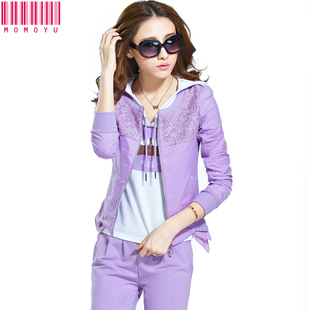 2016早春秋季新款时尚蕾丝边卫衣三件套小西服休闲套装显瘦运动服