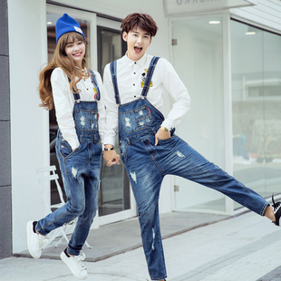 2016新款韩版潮流时尚情侣牛仔背带裤休闲裤吊带连体牛仔裤男