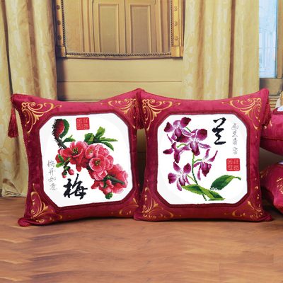 新款精准印花十字绣抱枕枕头客厅沙发靠垫梅兰竹菊系列套件