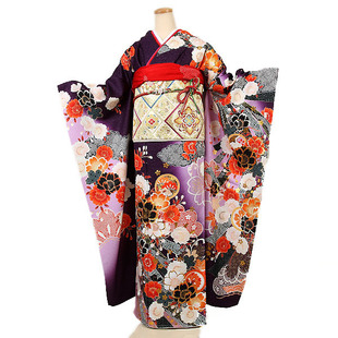 日本代购 高端女士和服 京友禅黑底金色刺绣正装正绢高级振袖