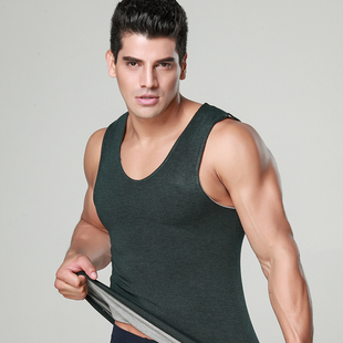 内衣 男士低领修身保暖背心 基础内衣 深v领双面可穿无缝加厚打底上衣