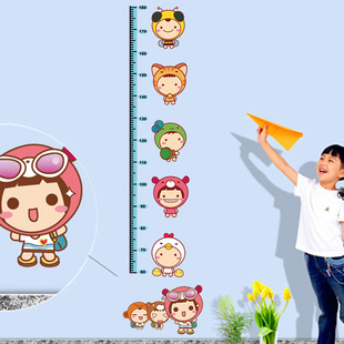 可移除墙贴纸 测量身高贴 卡通可爱动物贴画 宝宝男孩儿童房卧室