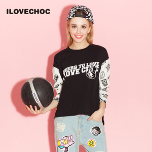 我爱巧克力ilovechoc潮牌女装专柜正品中长款圆领短袖t恤565671
