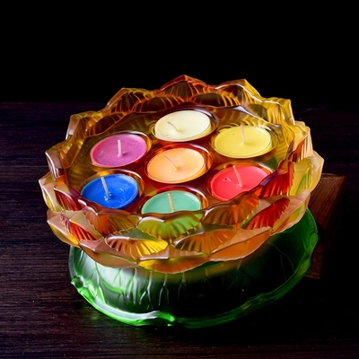 佛具佛教用品琉璃莲花烛台供佛点七盏灯七星酥油灯底座供灯架包邮