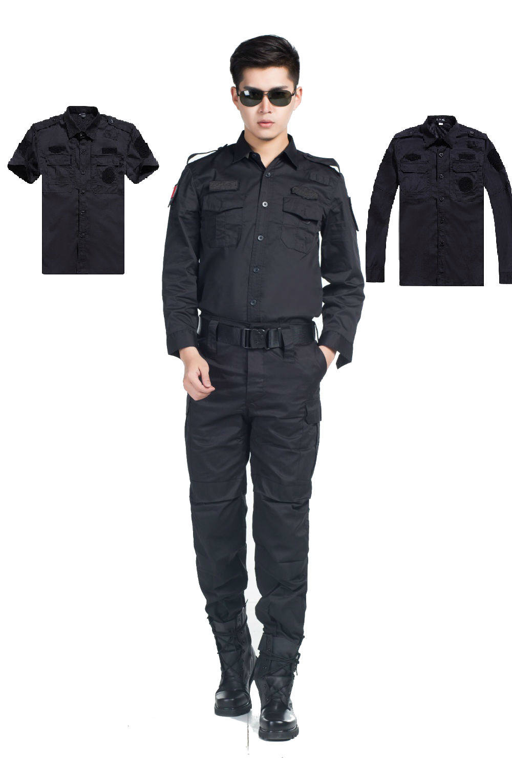 保安黑色网格作训服短袖 短袖作训服 作战服 半袖训练服保安服