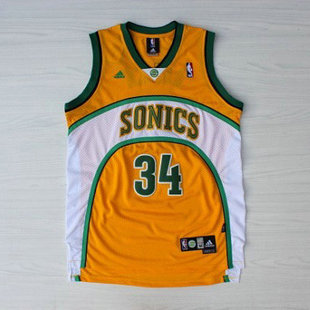 球衣nba超音速队34号雷阿伦球衣 ray sw篮球服 allen sonics复古黄色