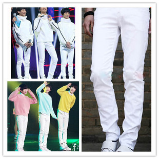 tf王俊凯王源易烊千玺湖南卫视跨年同款韩版修身白色裤子包邮