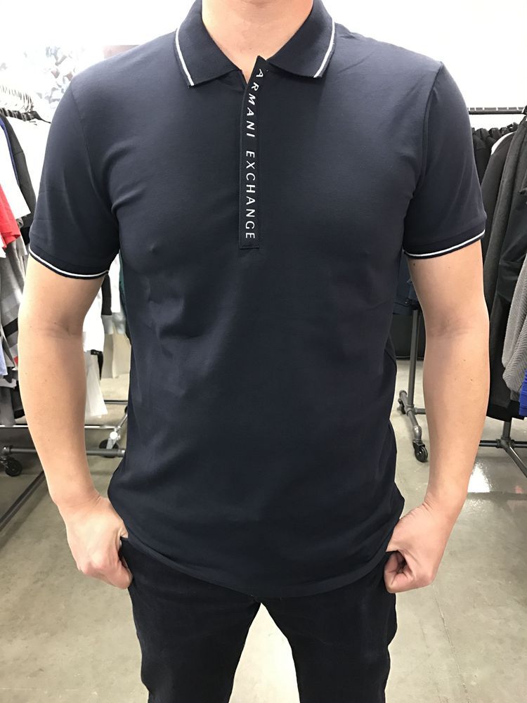 預售 新品armani exchange/阿瑪尼ax 男士純色拉鍊領短袖polo衫