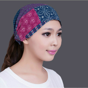 头巾 原创设计民族风女士亚麻拼接长发头巾包头帽子 堆堆帽 户外帽子