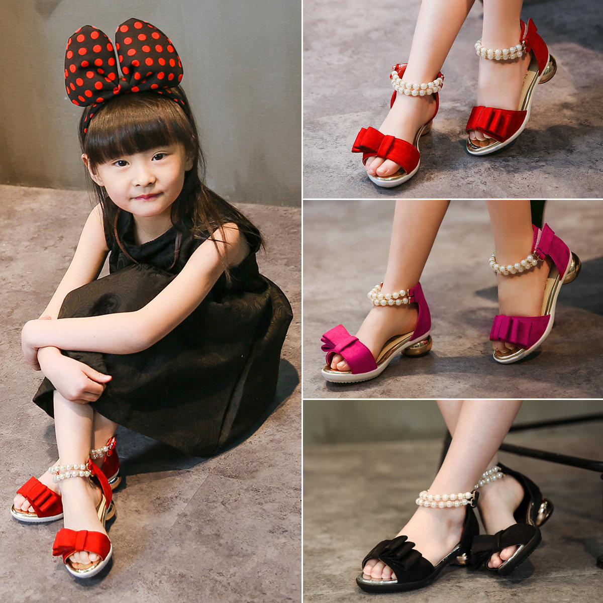 哈皮安妮女童公主儿童凉鞋高跟韩版夏季中大童鱼嘴蝴蝶结学生童鞋
