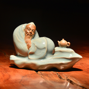 青瓷人物摆件哥弟古窑 龙泉青瓷茶圣陆羽 茶宠居家摆设 礼品瓷器