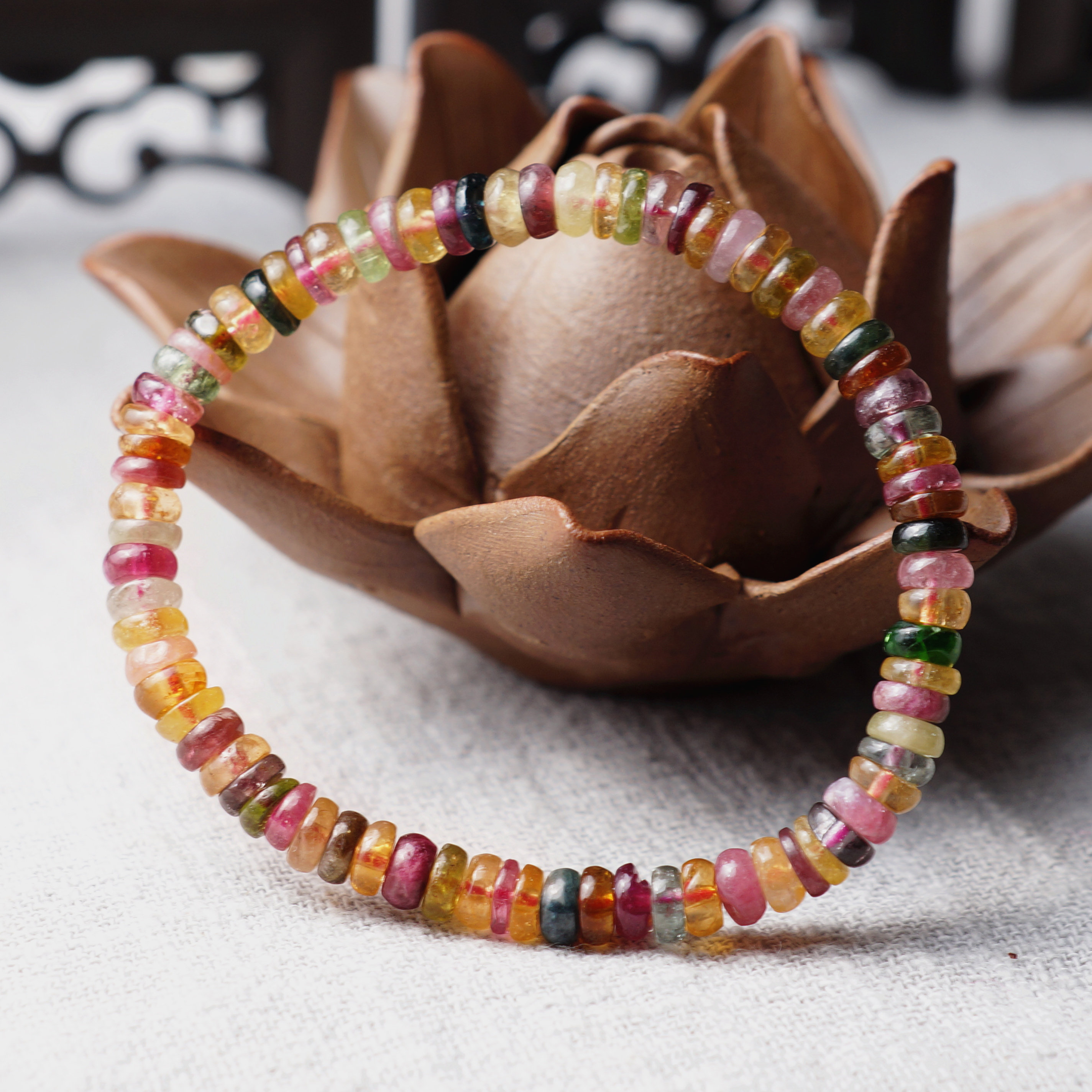 大风车彩虹碧玺手链正品通透体玻璃体红绿蓝彩碧玺算盘珠饰品手串