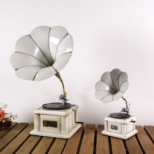 咖啡店 复古白色留声机 酒吧咖啡店服装店橱窗布置 影楼拍摄影道具