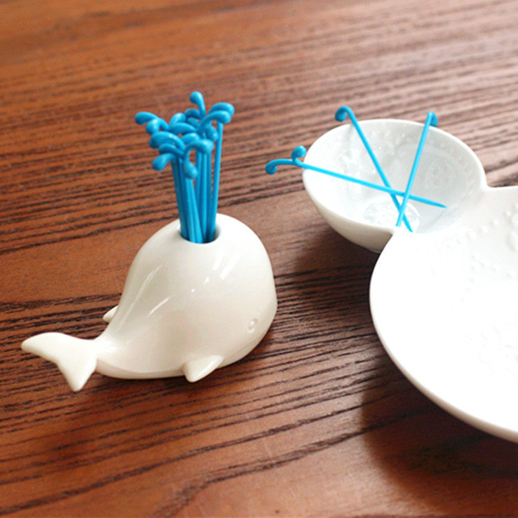 大鱼海棠鲸鱼喷泉水果叉套装 创意动物鲸鱼水果签