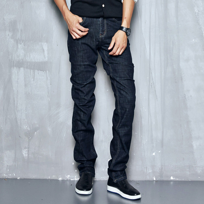 加长男裤子3尺6商务加长牛仔裤男黑蓝纯色直筒修身弹力120cm厚款