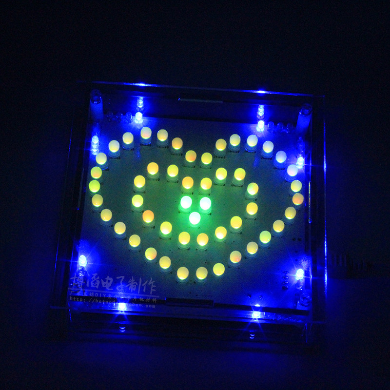 全彩心形流水灯散件 rgb彩色流水灯散件 电子制作套件 送程序资料