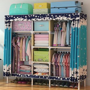 简易衣柜布衣柜钢管加粗加固双人组装简约现代经济型钢架布艺衣橱