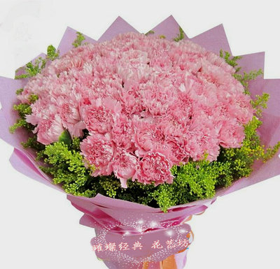 艾妃鲜花速递上海北京无锡东莞哈尔滨石家庄66朵康乃馨百合女人节