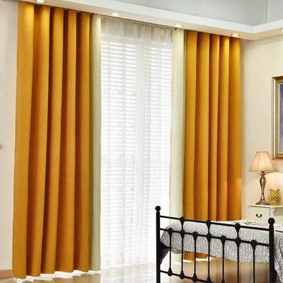 定制做新款棉麻素色遮光客厅卧室窗帘简约现代厚实橘色布帘杭州装