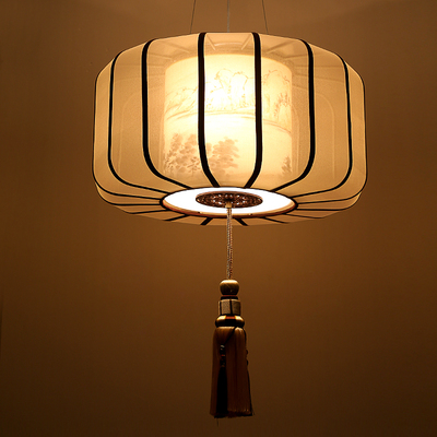 新古典中式手绘羊皮吊灯中国风复古创意灯笼卧室客餐厅现代灯具