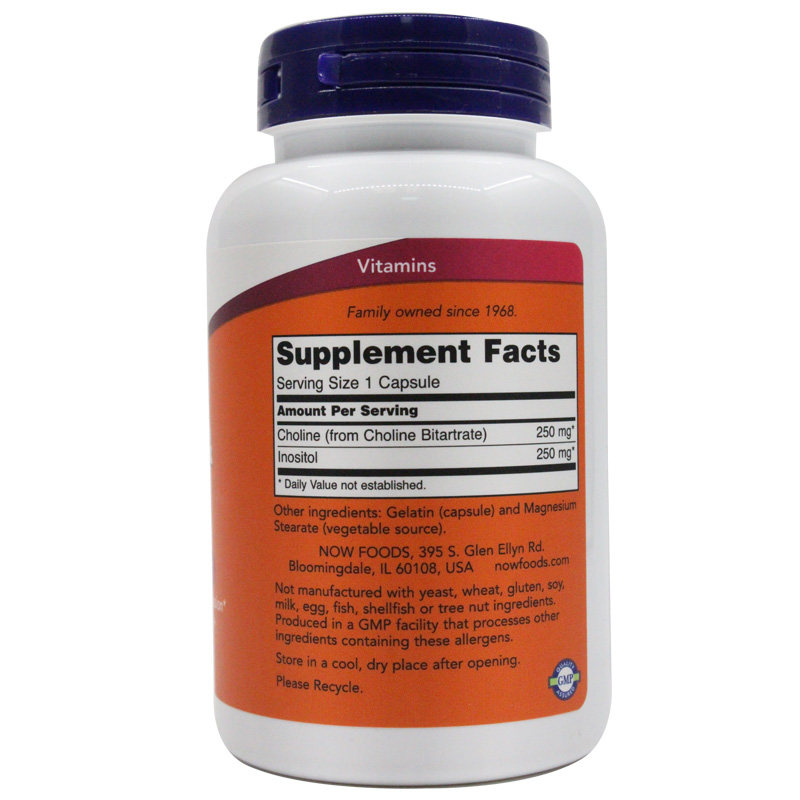 美国直邮诺奥now foods胆碱肌醇复合片500mg100粒防脱发防谢顶