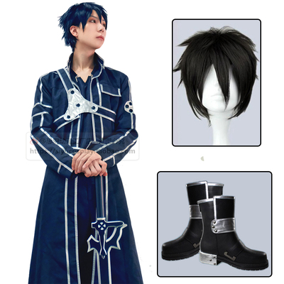 刀剑神域sword art online 桐谷和人sao桐人黑色剑士服cosplay服