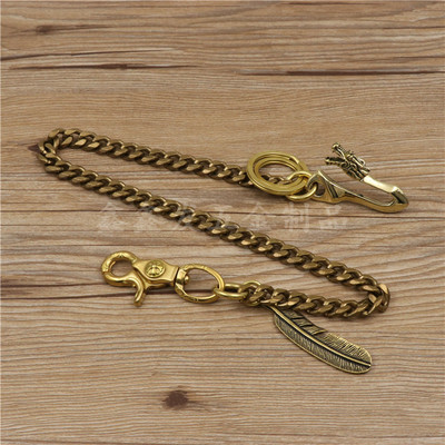铜钥匙链长链条男士腰挂钥匙扣 复古黄铜环圈财布链养牛人裤链