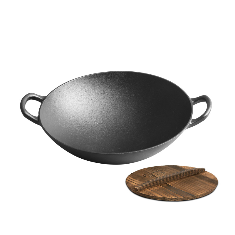 铁工房不生锈铸铁小炒锅圆底铁锅不粘锅无涂层生铁炒菜锅家用26cm