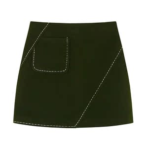2016冬季新款妮子高腰a字裙秋冬半身裙加厚毛呢包裙短裙墨绿色潮