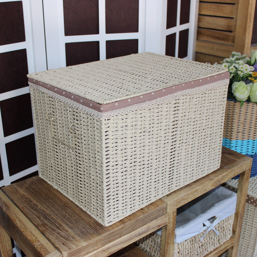 极简日式草编带盖储物箱收纳箱编织收纳衣柜杂物衣物整理内衣箱子