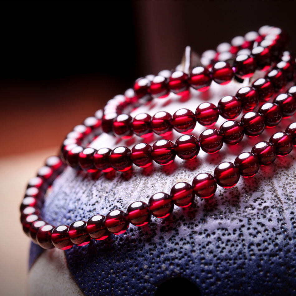 矜贵坊光板素珠6a天然酒红色石榴石4多圈手链女士手串包邮