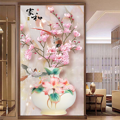 蒙娜丽莎十字绣线绣新款家和富贵平安花竖版玄关简约现代客厅大幅