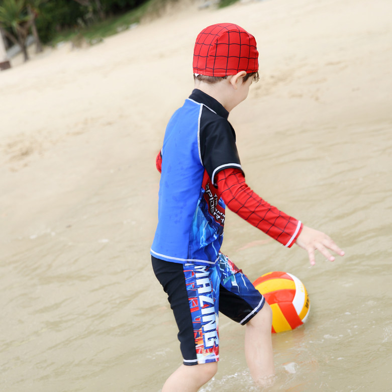 儿童泳衣分体男童长袖游泳训练套装防晒速干学生中大童男孩平角