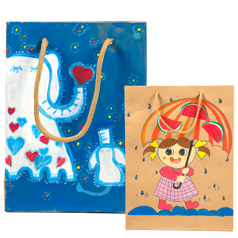 牛皮纸袋儿童手工diy创意美术绘画涂鸦空白手绘袋手提袋环境装饰