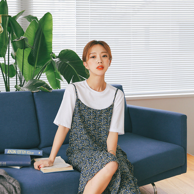 【owole 朴瑟seul】夏新款女小清新连衣裙 韩版无袖小碎花吊带裙_不