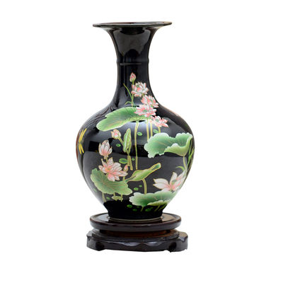 景德镇陶瓷器高档乌金釉花瓶子摆件客厅家居工艺品中式装饰品酒柜